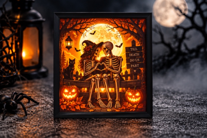 Halloween Skeleton Couple Lithophane Panel